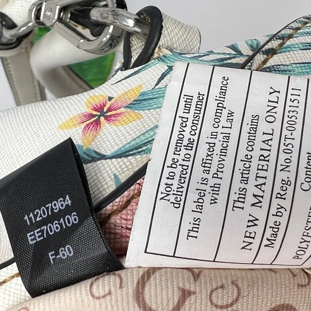 GUESS White Floral Tropical Hibiscus Dome Satchel Crossbody Bag‎ Silver Hardware